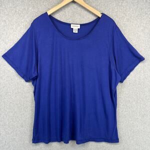 Avenue Top Womens Size 22/24 Blue Rayon Blend Round Neck Short Sleeve Pullover
